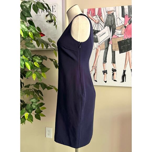 Ann Mashburn Wool Knit Stretchy Sleeveless Navy Career Sheath Dress Size 40 - Picture 3 of 7